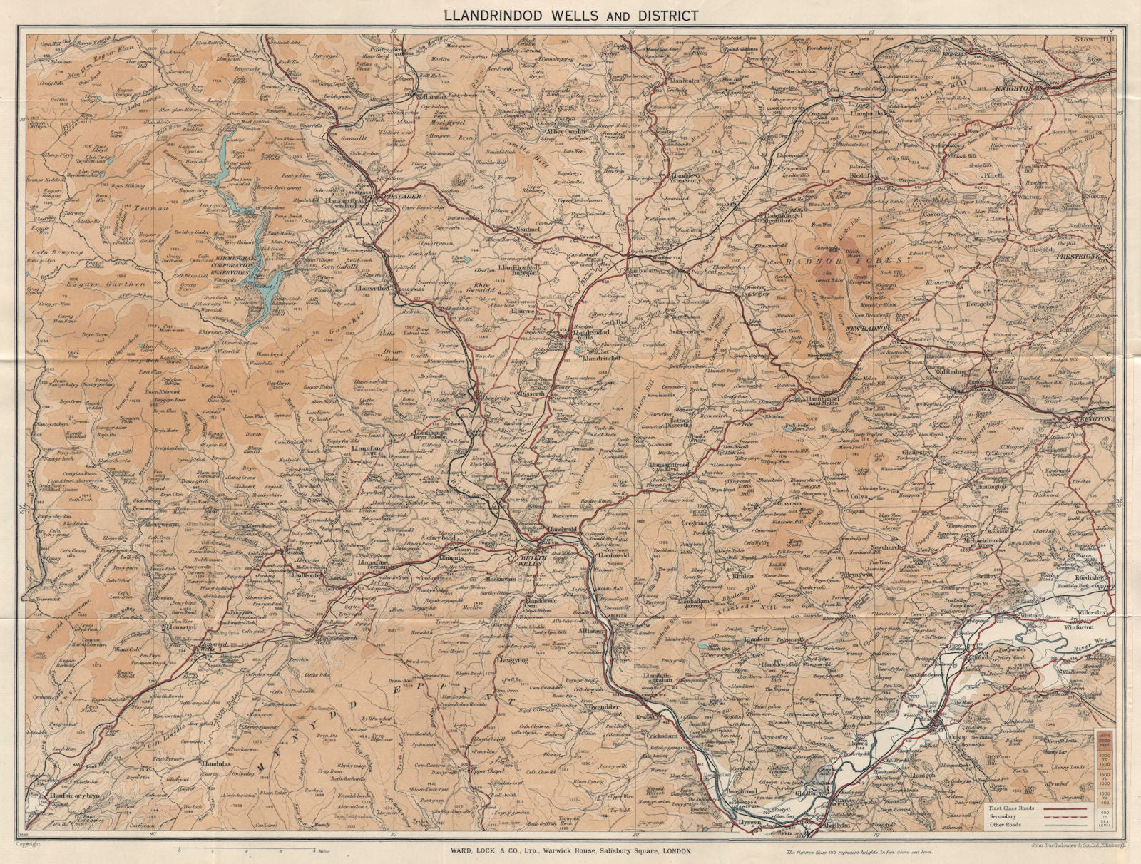 BUILTH & LLANDRINDOD WELLS. Rhayader Presteigne Knighton Radnor Forest 1939 map